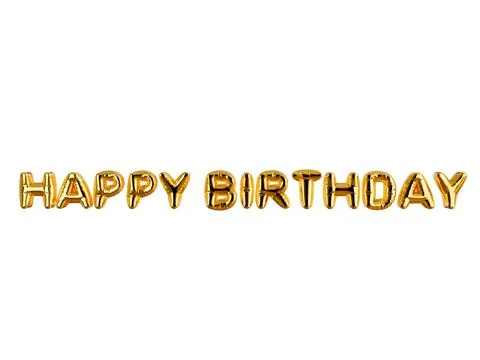 Golden shiny realistic 3D rendering Foil Balloons  Happy birthday . Stock Illustration