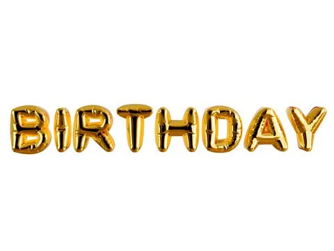 Golden shiny realistic 3D rendering Foil Balloons  Happy birthday . Stock-Illustration