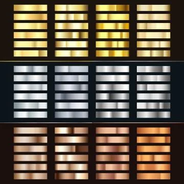 Golden Silver and Bronze gradient set. Collection of shiny bronze silvery and Stock Illustration