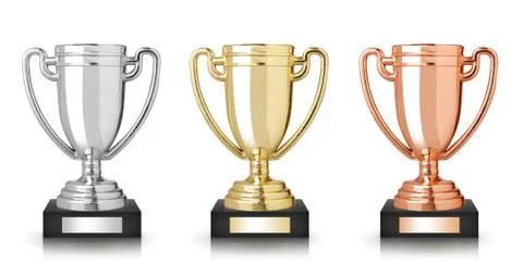 Golden, silver and bronze trophies isolated on white Stock Photos