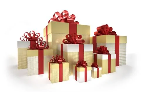 Golden - silver gift boxes with red ribbon Stock Illustration