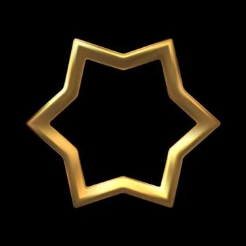 Golden six-pointed star frame realistic 3D vector, chrome space galaxy emoji Stock Illustration