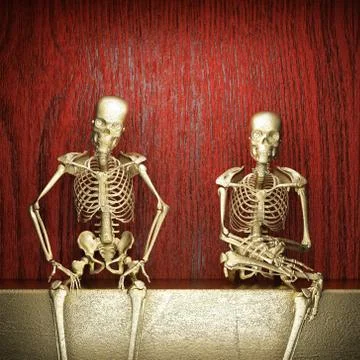 Golden skeleton on wood Stock Illustration