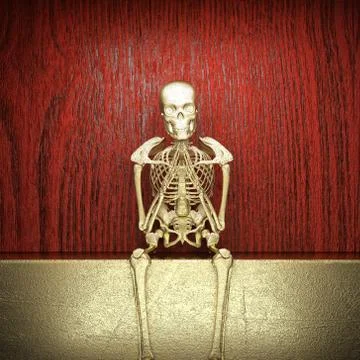 Golden skeleton on wood Stock Illustration
