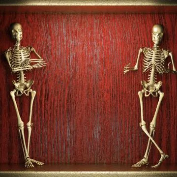 Golden skeleton on wood Stock Illustration