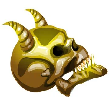 The Golden skull of the devil in profile isolated on white background. Vector 스톡 일러스트