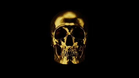 Golden Skull Shaking Head No Loop - Rejection Negative Gesture 3D Animation Stock Footage 340221703
