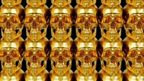 Golden Skulls Horizontal Slide Seamless Loop Animation - 3D Motion Stock Footage 340258752