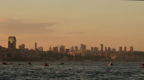Golden Skyline with Ship Stock Footage 61938266