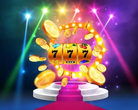 Golden slot machine wins the jackpot. Stock Illustration