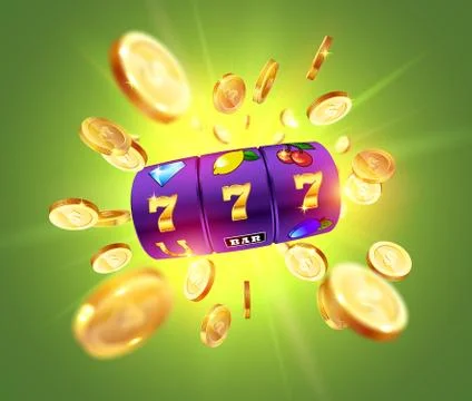 Golden slot machine wins the jackpot. Stock Illustration