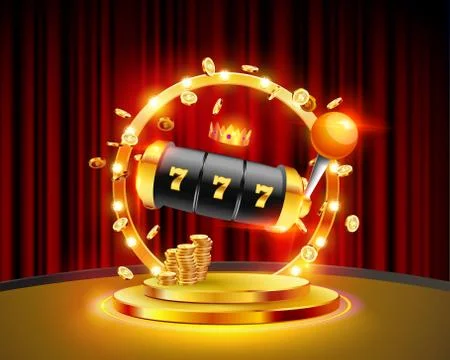 Golden slot machine wins the jackpot. Stock Illustration