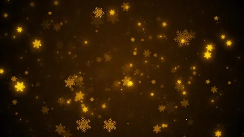 Golden snow flake background floating winter shapes, particles, dark festive atm Stock Footage 340411669