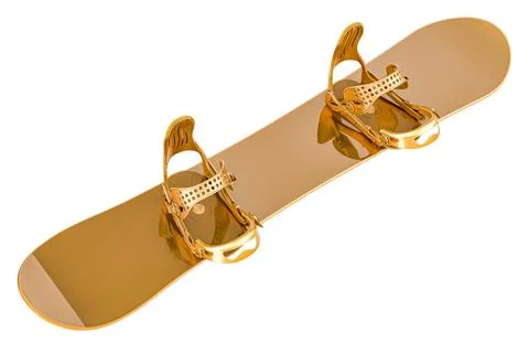 Golden Snowboard with strap-in bindings, 3D rendering Stock Illustration