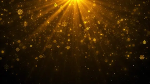 Golden snowflake background warm falling particles, glowing top light rays, and Stock Footage 340416667
