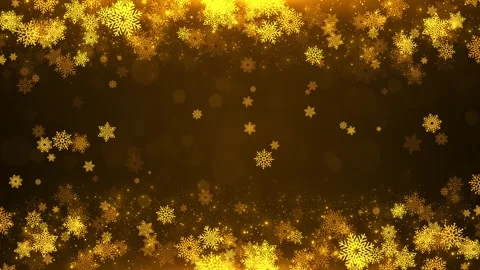 Golden snowflake holiday frame with sparkling particles, warm bokeh, Stock Footage 333976211