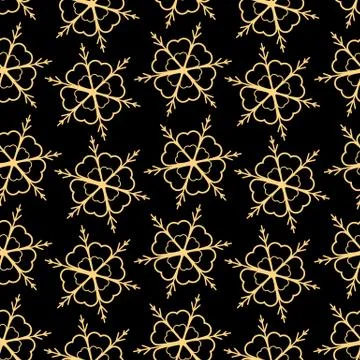 Golden snowflake simple seamless pattern. Symbol of winter, Merry Christmas h Stock Illustration