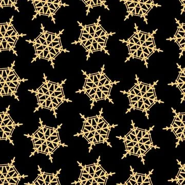 Golden snowflake simple seamless pattern. Symbol of winter, Merry Christmas h Illustrazione stock