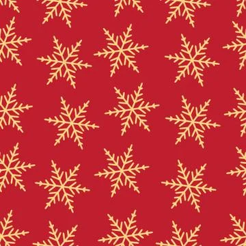 Golden snowflake simple seamless pattern. Symbol of winter, Merry Christmas h Stock Illustration