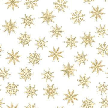 Golden snowflake simple seamless pattern. Vector illustration. Stock Illustration