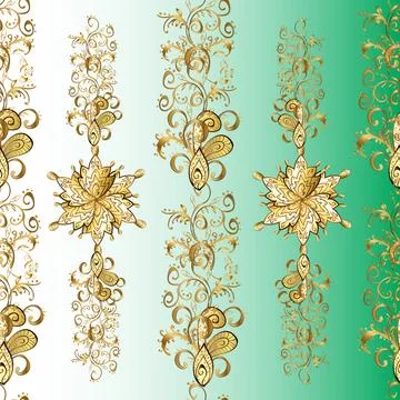 Golden snowflake simple seamless pattern. Abstract wallpaper, wrapping decoratio Stock Illustration
