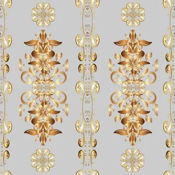 Golden snowflake simple seamless pattern. Abstract wallpaper, wrapping decoratio Stock Illustration