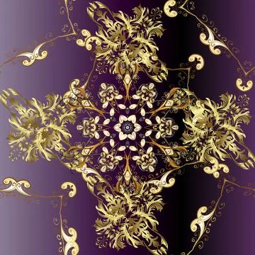 Golden snowflake simple seamless pattern. Vector golden pattern on brown and bla Stock Illustration