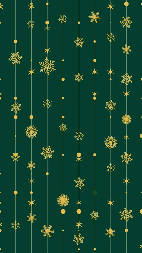 Golden snowflake strings on dark green. Vertical video. Stock Footage 322011693