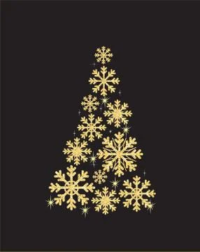 Golden snowflake tree Stock Illustration