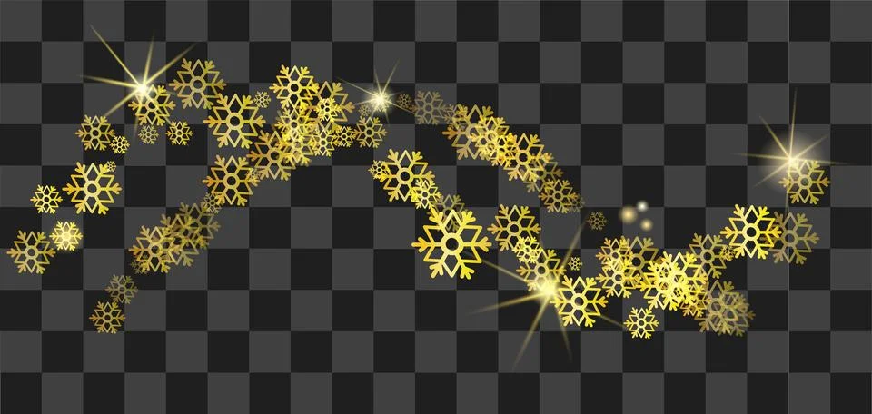 Golden snowflakes create a whimsical pattern, sparkling with light against Stock Illustration