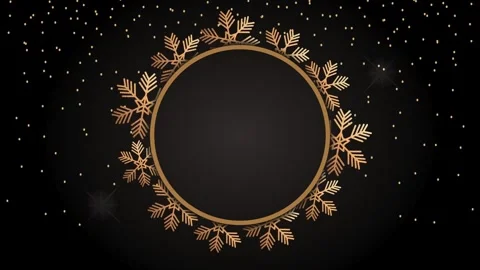 Golden snowflakes frame animation with falling dust particles on dark black.. Stock Footage 339259048