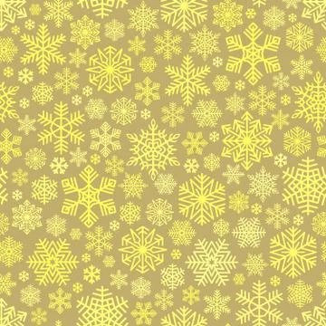 Golden Snowflakes Pattern on Beige Background Stock Illustration