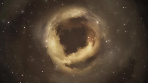 Golden space vortex background smoky circular nebula, dark center, stars, and co Stock Footage 340478627