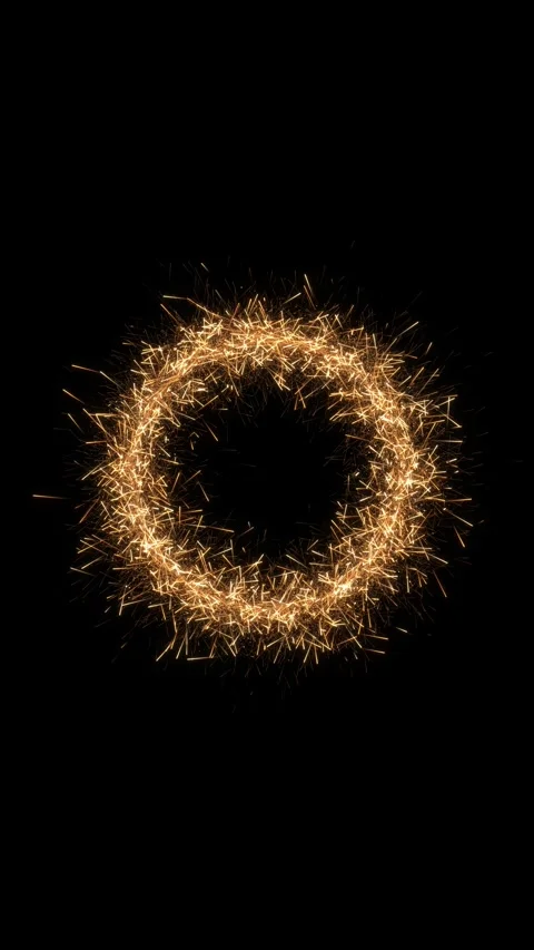 Golden Spark Particle Ring Circle Effect on Black Background 스톡 동영상 342628768