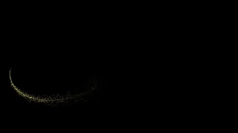 Golden sparkle arc visual with curved particle trail, wide black copy space, and Stock Footage 340549892