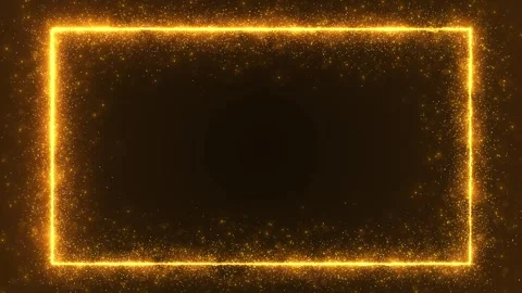 Golden sparkle rectangle frame glowing border, floating dust, and dark luxury Stock Footage 333980012