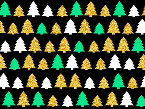 Golden sparkles Christmas trees background. Stock Illustration