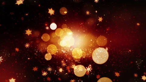 Golden sparkles glitter lights Christmas winter snowflakes falling Stock Footage