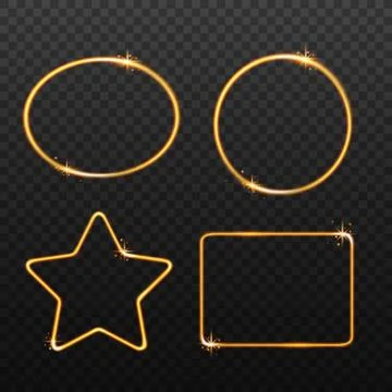Golden sparkling light frame set - oval, circle, star and rectangle borders Illustrazione stock