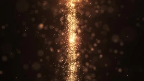 Golden sparkling particles forming a glowing vertical stream with bokeh light Stockbeeldmateriaal 331032017