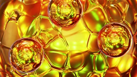Golden sphere with orbital rolling small gold spheres looping 3D animation Video stock 172394108