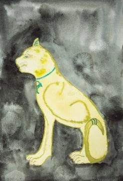 Golden sphinx on a black background. Stock Illustration