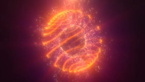 A golden spiral energy sphere structure with green particles, radiating cos.. Stock Footage 308469653