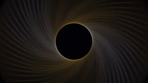 Golden spiral lines forming a circular tunnel on black background. 4K Video stock 341847452