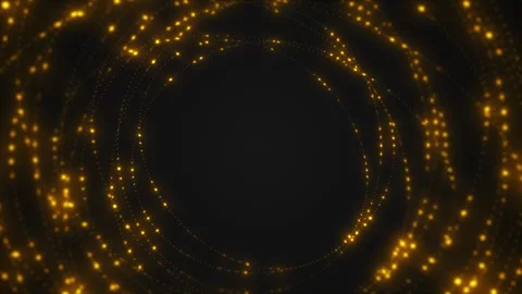 Golden spiral particle vortex circular dotted rings, dark center space, soft glo Stock Footage 340468839