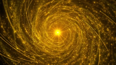 Golden spiral vortex bright central flare, swirling light trails, glitter partic Stock Footage 340402864
