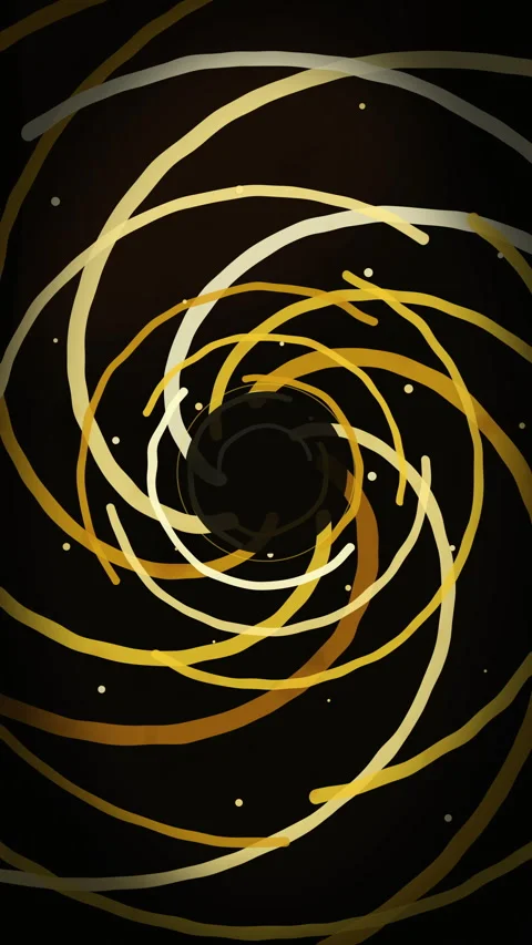 Golden spiral vortex loop motion graphic with swirling lines and particles Stock Footage 346738543