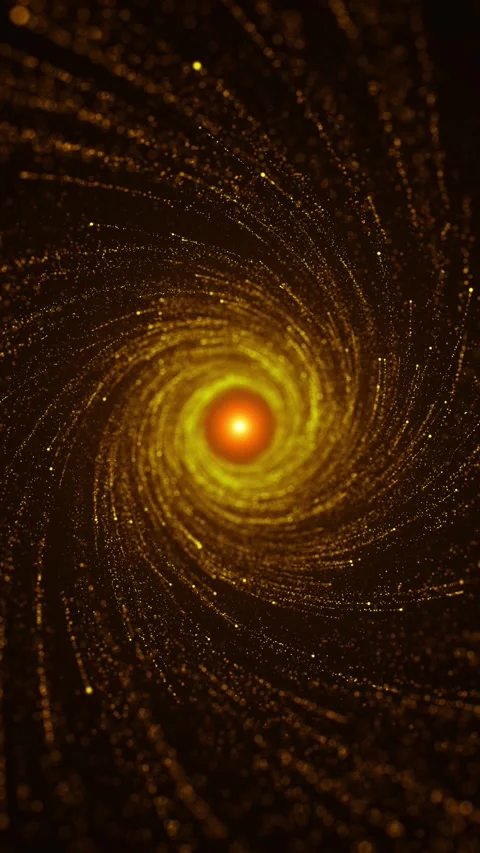 Golden spiral vortex particle background bright orange center, swirling dust tra Stock Footage 340566942