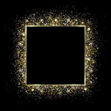 Golden square frame and Glitter. Glowing particles Stock Illustration