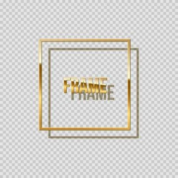 Golden square frame with shadow isolated on transparent background. Vector 스톡 일러스트